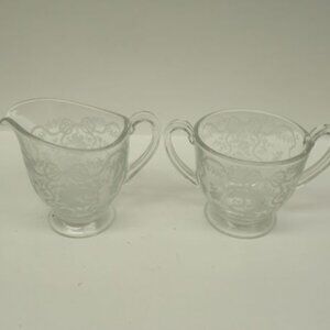 Fostoria Elegant Glass Crystal ROMANCE Handled Creamer and Sugar Bowl